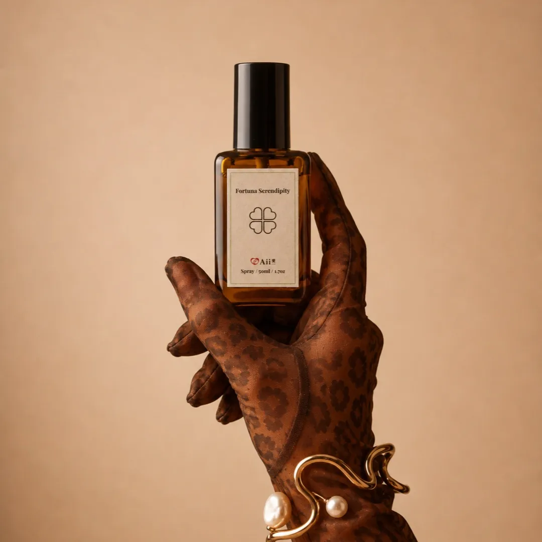 AI-generated Fortuna Serendipity bottle held in patterned gloves