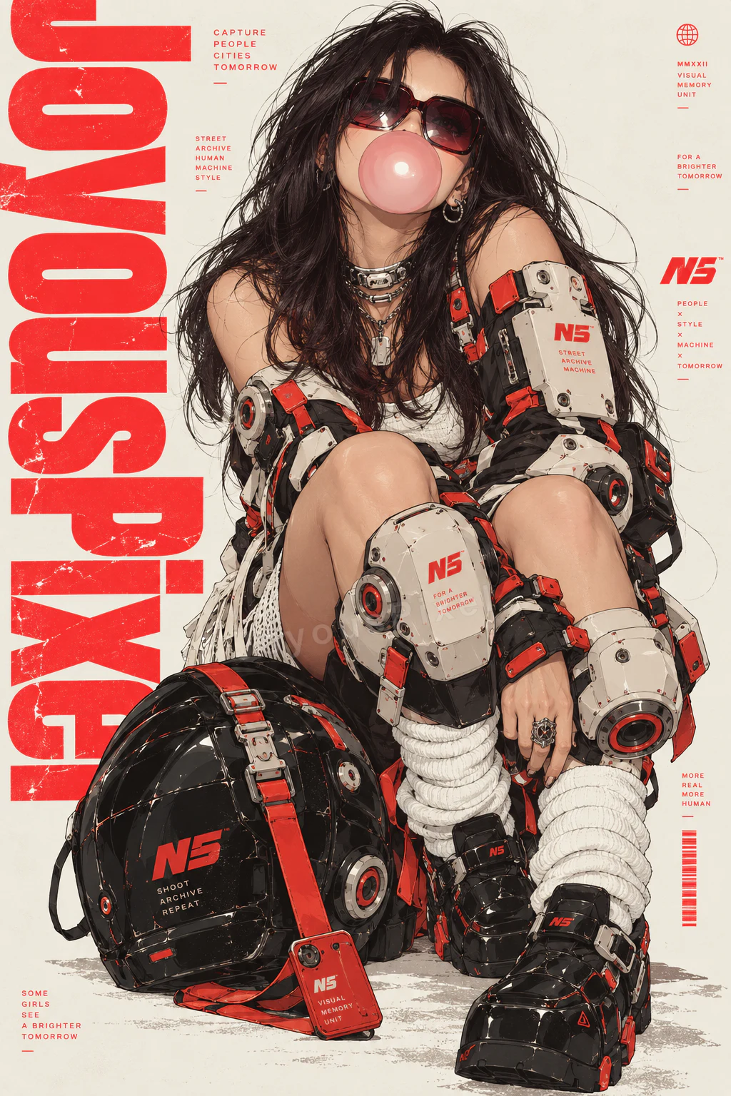 Poster cover with a seated figure blowing bubblegum beside a helmet and padded gear